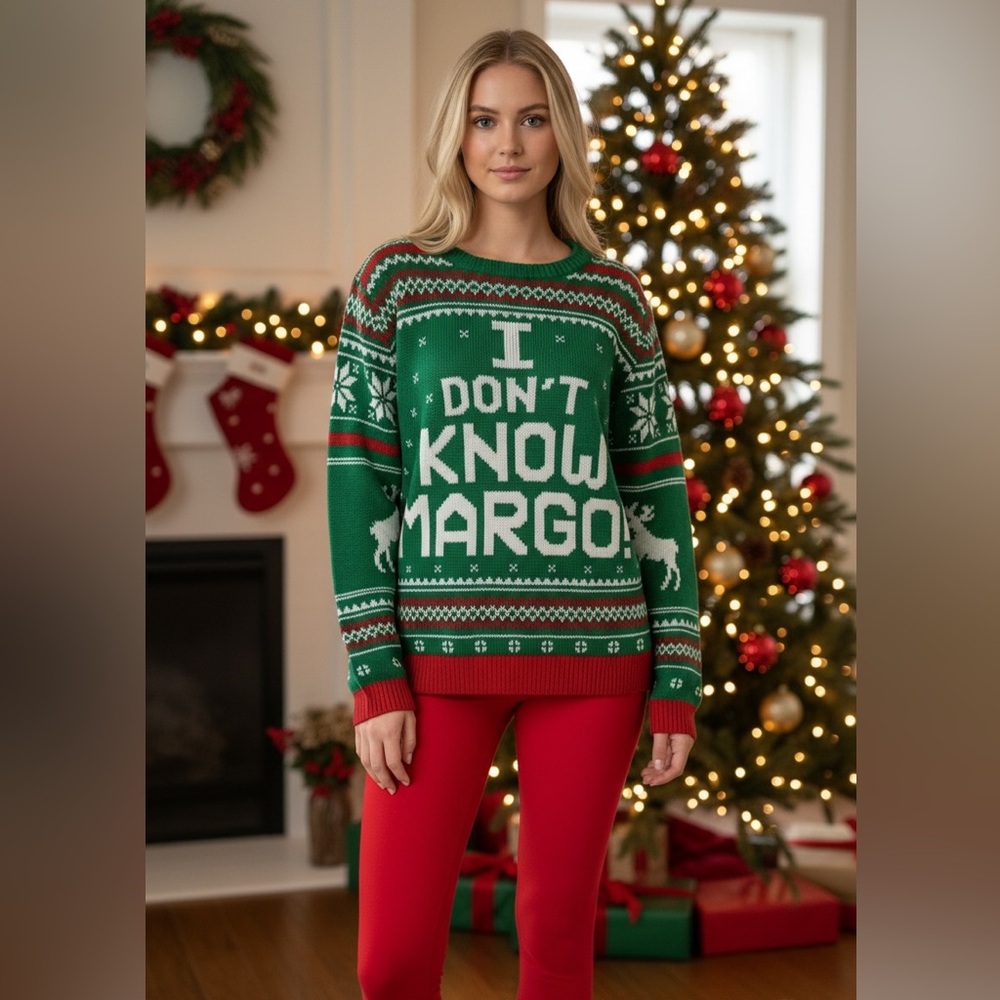 Oh My Sweater I Don't Know Margo Christmas Sweater Size Medium Green Holiday